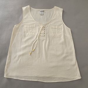 Jaclyn Smith Womens White Criss Cross V Neck Sleeveless 2 Pocket Tank Top L